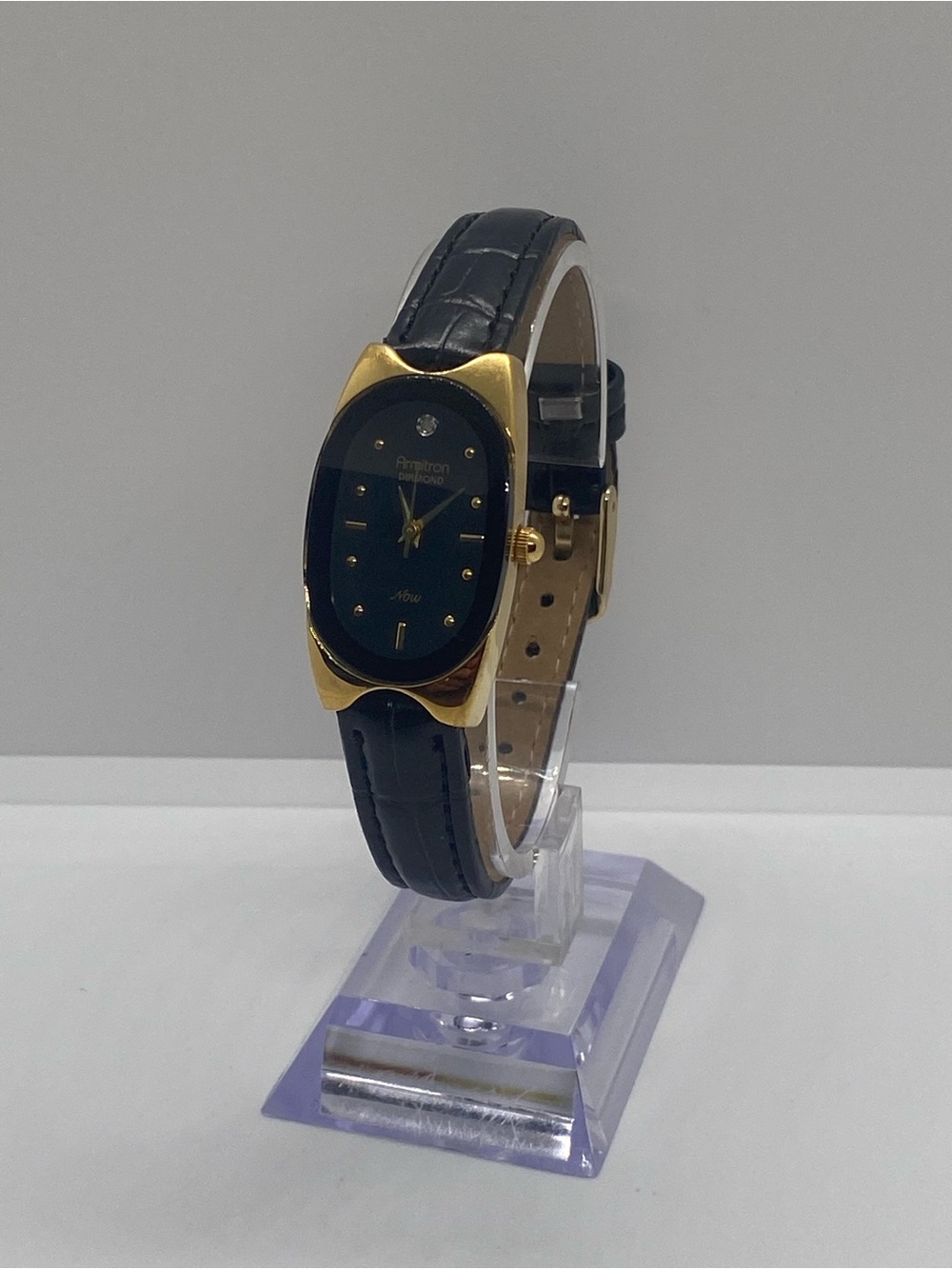 Armitron Black Dial and Gold-Tone Women's Leather Strap Watch